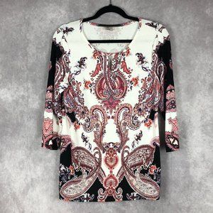 Chico's Top Colorful Paisley Design 3/4 Sleeves Size 0 Small
